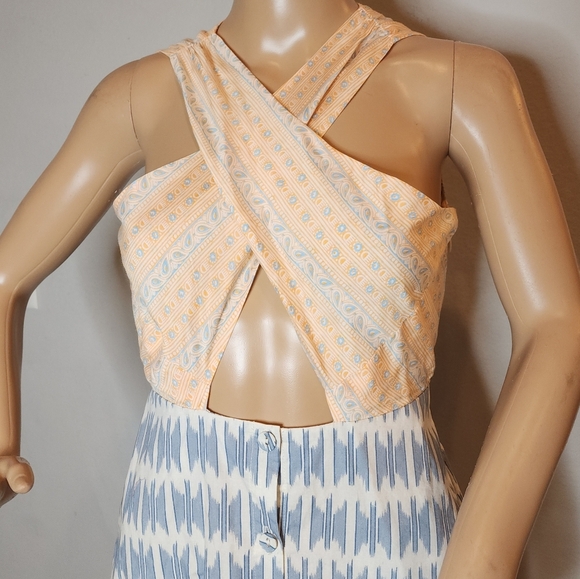 NWT Joie Silk Blend Flippa Midi Dress Criss Cross Front Blue Orange Size 2 - Picture 2 of 16